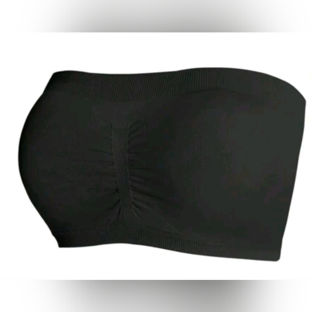 Plus Size Solid Wireless Strapless Knitted Bandeau Bra Black